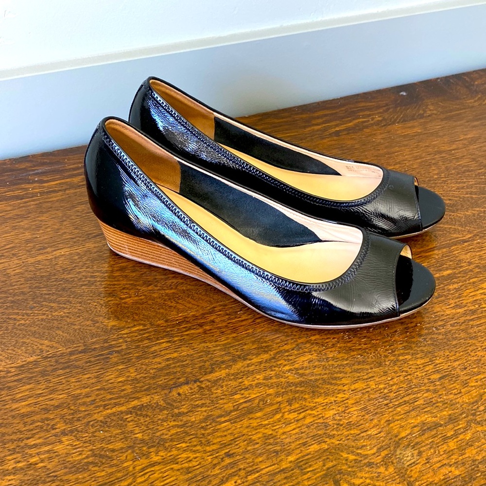 Cole Haan black patent wedges 9.5